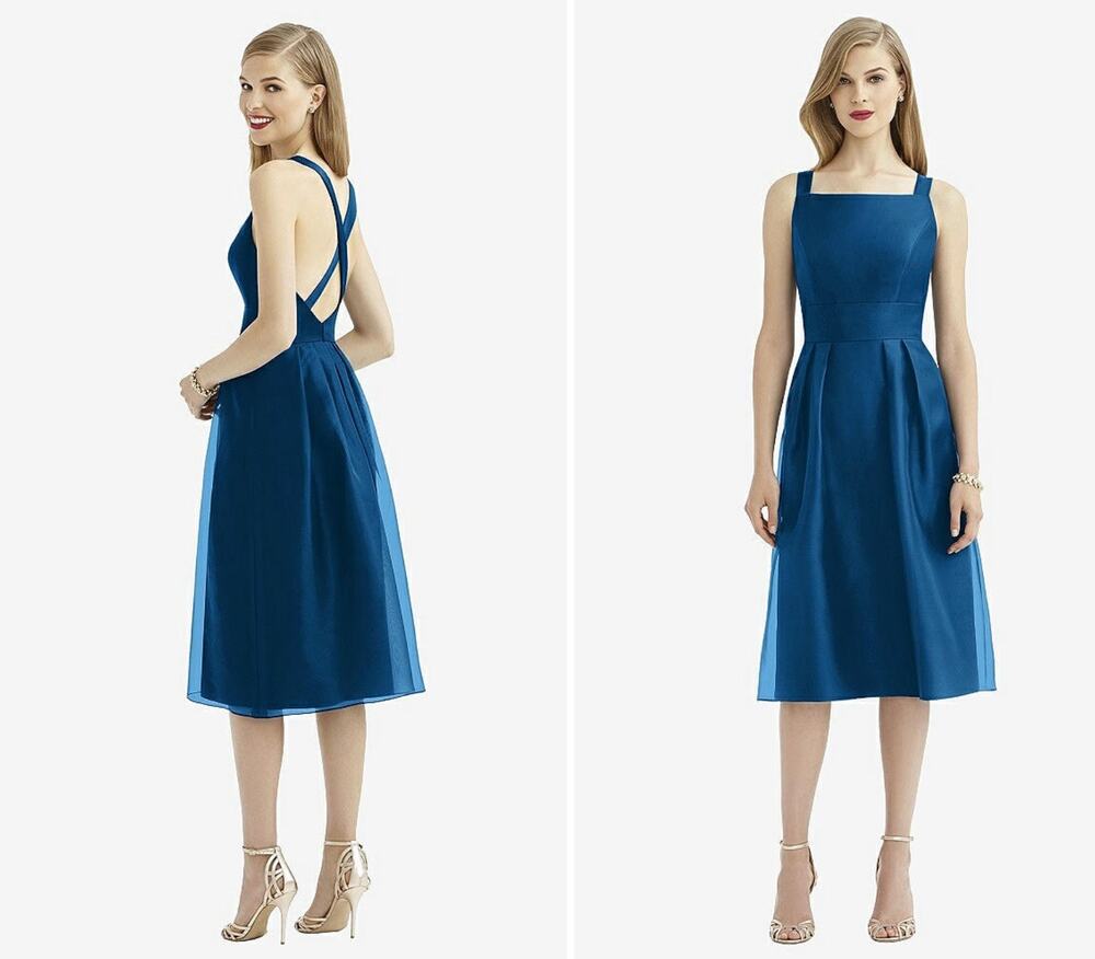 After Six “Mousseline” midi navy formal/bridesmaid dress Size 6
